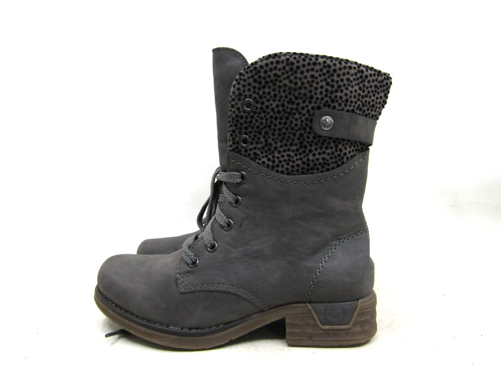 Rieker Womens Size 36 EUR Gray Leather Lace Up Zip Ankle Fashion Boots